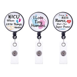 FINGERINSPIRE 3Pcs Retractable Badge Reel Clip ID Badge Holder, 360° Swivel Badge Reels with Alligator Clip on ID Card Holders for NICU Department Doctor Nurse Hospital Staff - 3 Style NICU Design