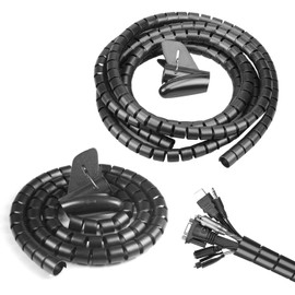 2 Pcs Envoltura de Cable en Espiral, Cubiertas de Cable de Envoltura de Alambre, Organizador de Cables Eléctricos Escritorio, Manguera de Manga para PC,TV, Computadora (Negro)