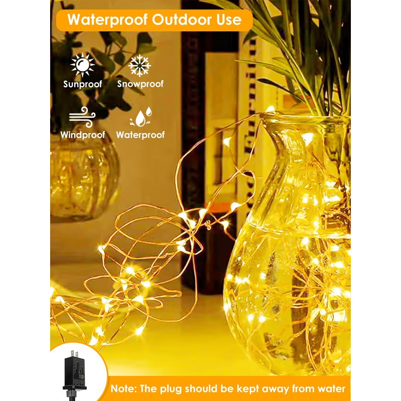 66Ft 200 LED Fairy Lights Plug in, Waterproof String Lights
