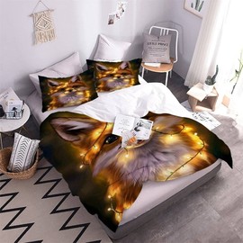 XPINGO Children's Bed Linen Fox 135 x 200 cm 2-Piece Boys and Girls Microfibre Soft Winter Warm Duvet Covers with Zip 3D Kawaii Animal Duvet Cover with Pillowcases 80 x 80 cm