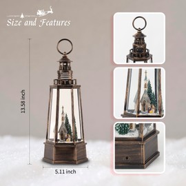 13.6'' Easter Christmas Snow Globe Lantern with Swirling Glitter Christmas Decorations Indoor, Church & Nativity Scene Lighted Musical Snow Globes for Home Decoration USB Powered or Battery Operated