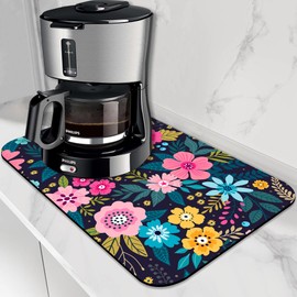 FTJHKUY Dish Drying Mat Bright Colorful Flowers Leaves Coffee Mat,12"X19" Bsorbent Dish Drying Pad for Sink Dishes or Under Rack Kitchen Counter Accessories Absorbent Hide Backed Drying Mat