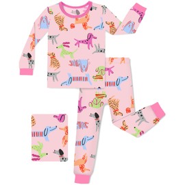 babee Reshinee Bamboo Viscose Toddler Girls Kids Pajama Sets 6-7T Snug fit Long-Sleeve Softness Sleepwear Pjs 2pcs Jammies Dapper Dog-Long