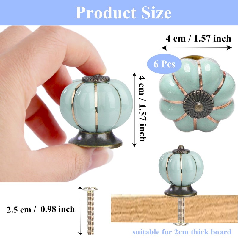 Yuaaoh Pack of 6 Furniture Knobs, Ceramic Pumpkin, Furniture Knobs,