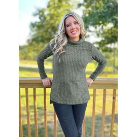 Sweaters for Women Pullover Turtleneck Long Sleeve Plus Size Tops Fall Outfits 2024 Plain Solid Color Green 3XL