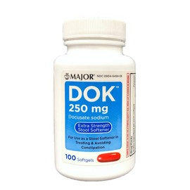Major DOK 250 mg, Extra Strength Stool Softener, 100 Liquid Filled Softgels (Pack of 6)