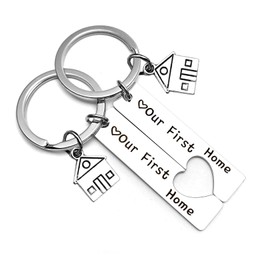 Oykrueats Pack of 2 New Home Keyrings, Key Fob for Couples, Steel Colour, Key Fob Housewarming Gift, House Pendant Key Ring for New Homeowner, Wife, Husband, Steel colour