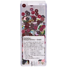 Rayher Pailletten Plus Glasperlenmix, 90g Mix, Draht 50m ø 0,3mm, SB-Box, Pastell Töne, Plastik, 12.7 x 4.4 x 4 cm