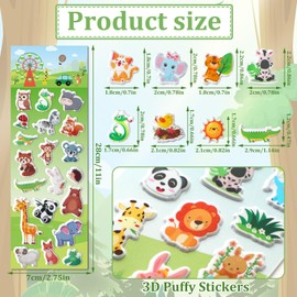 UPINS 12 Sheets Animal Stickers for Kids, 3D Puffy Stickers Bulk Self-Adhesive Cartoon Forest Animals Stickers Assorted Cute Animals Reward Stickers for Kids Classroom DIY Crafts Decorations