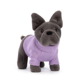 Jellycat French Bulldog Dog with Purple Sweater Stuffed Animal, 7.5 inches - Dogs & Puppies Plush Toy - Classic Children's Gift