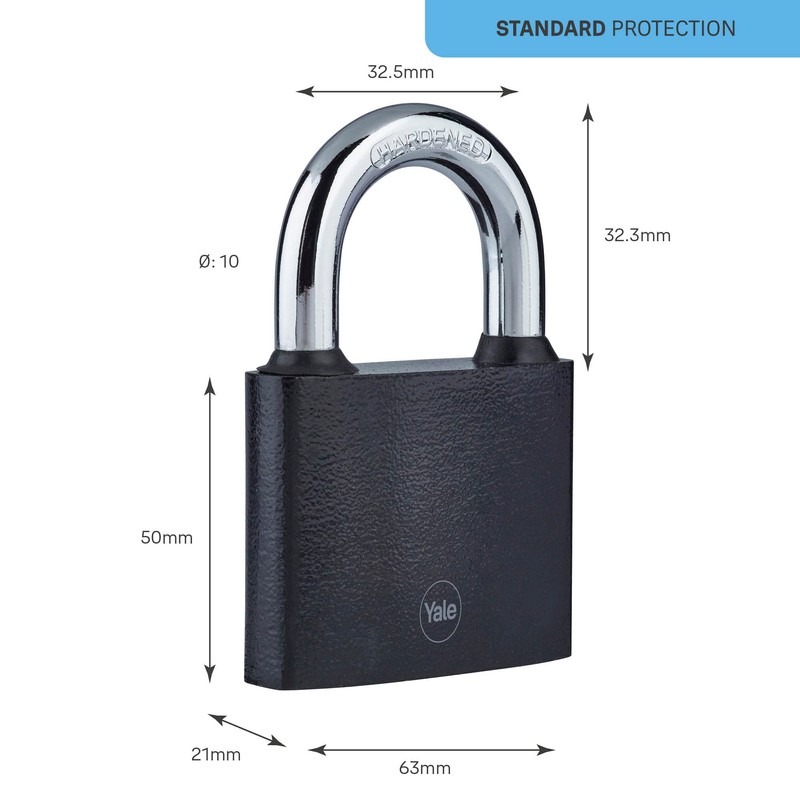 Yale - Y111B/60/132/1 Iron Padlock 60mm - Black - Hardened