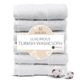 6 Piece Washcloth Set. 2017 Premium Quality Turkish Towels. Super Soft, Plush and Highly Absorbent. Set Includes 6 Pieces of Washcloths. by Maura (Washcloth - Set of 6, White)
