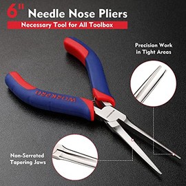 WORKPRO 6" Needle Nose Pliers (Smooth Jaw), Mini Long Nose Pliers with Comfort Grip Handles, Jewelry Pliers for Wire Wrapping, Crafts, Jewelry Making Supplies