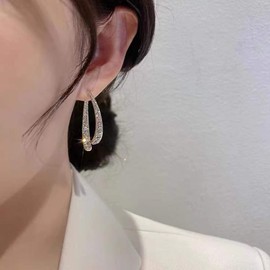 Cross Curved Earrings for Teen Girls Curved Stick Front Back Linear Drop Earrings Cz Curved Stud for Women (B:SILVER)