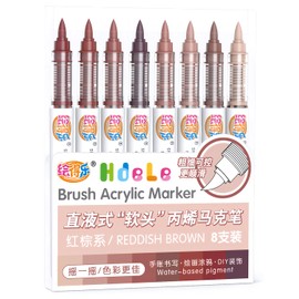 Brown Acrylic Paint Pens 8 Color, Acrylic Paint Markers Brown, Brush Tip Paint Markers for Rock Painting, Wood Ceramic Glass Canvas Stone DIY Crafts Making Art Supplies