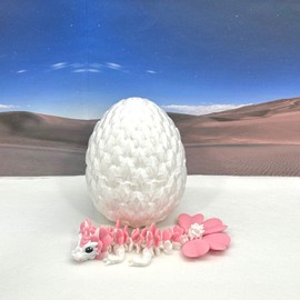 3D Printed Baby Dragon with Dragon Egg, Articulated Clover Crystal Easter Gemstone Orchid Rose Sushi Woodland Dragon White and Blue Dragon, Fidget Toy for Autism ADHD BD007WP (Clover Dragon)