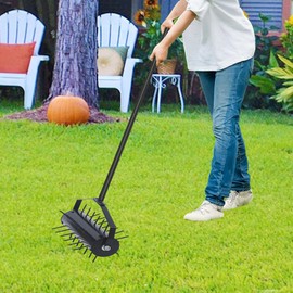 Heemab Rolling Manual Lawn Aerator with 58-Inch Handle, Durable Iron Construction for Lawns, Yards, and Gardens, Black