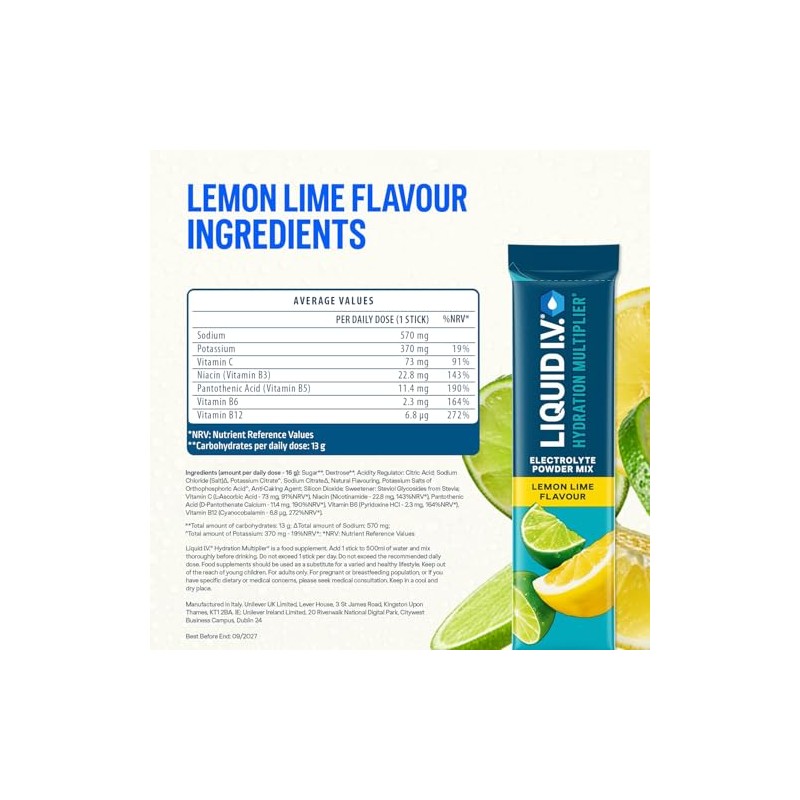 Liquid I.V. Hydration Sachets | Lemon Lime | Electrolyte Powder