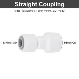 QUARKZMAN Pack of 3 Push to Connect Fittings, 5/16 Inch OD x 3/8 Inch OD Air Hose Fittings, Hose & Pipe, Quick Coupling Plastic Straight Union Coupling for RO Water System, White (8-10 mm)