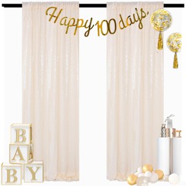 ShinyBeauty Ivory Sequin Backdrop 2 Pieces Photograph Backdrops 7FTx7FT Beige Backdrop Curtains Panels Sparkly Background Glitter Curtain for Wedding.Party,Baby Shower Backgrounds