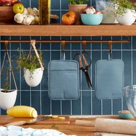 KitchenAid Ribbed Soft Silicone Pot Holder 2-Pack Set, Fog Blue, 7"x9"