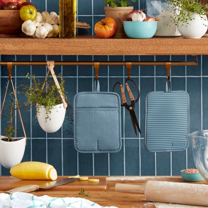 KitchenAid Ribbed Soft Silicone Pot Holder 2-Pack Set, Fog Blue,