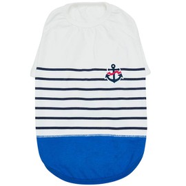 Blueberry Pet Soft & Comfy Summer Vacation Beach Cotton Dog T-Shirt in Blue Stripes, Sea Lover Shirt Tank Top Clothes, Back Length 12", for Small Medium Dogs