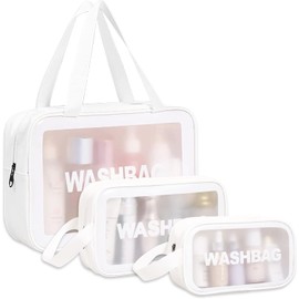 INOVERA (LABEL) 3 Pieces Makeup Organizer Bags - Travel Cosmetic Toiletry Storage Pouch - Water-Resistance Travelling Washbags Vanity Kit for Women, Girls (White)