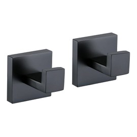 TNOMS 2 Pack Towel Hooks Black Bathroom Coat Hook Robe Hook Stainless Steel Wall Mount Metal Hooks fit Bathroom Bedroom Kitchen Hotel Pool