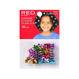 RED by Kiss 36 Pieces Kids Mini Claw Barrettes, Self-Hinge Plastic Hair Clips for Girls Toddler Kids Baby, 80s 90s Cute Colorful Hair Pin Hair Accessories (Flower Chrome)