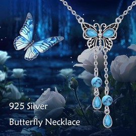 POPLYKE 925 Sterling Silver Blue Butterfly Necklaces Women's Turquoise Pendant Butterfly Choker Turquoise Jewellery, Sterling Silver, Turquoise