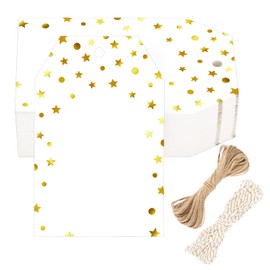 G2PLUS Gold Gift Tags with String-100PCS Foil Gold Stars Dots Gift Tags White Paper Blank Hanging Labels Gift Bags Name Tag for School Classroom, Office, Home Holiday Gift Package