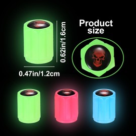 12 Car Dust Caps for Car Tyres, Skull Fluorescent Car Tyre Valve Caps, Luminous Tyre Caps, Universal Car Tire Valve Caps, Glow in the Dark Car Valve Caps for Car Tyres Bike Bicycle SUVs Motorcycles
