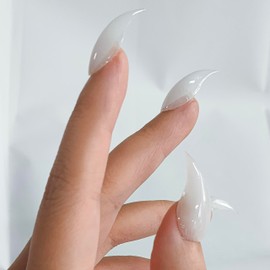 Handmade Press on Nails Medium Curved Stiletto Nail White Thick Acrylic Fake Nails Bright False Nails with 3D Eagle Hawk Curve Sculptural Designs Cat Claws Sturdy Nail Art Claw Nail 10Pcs(S)