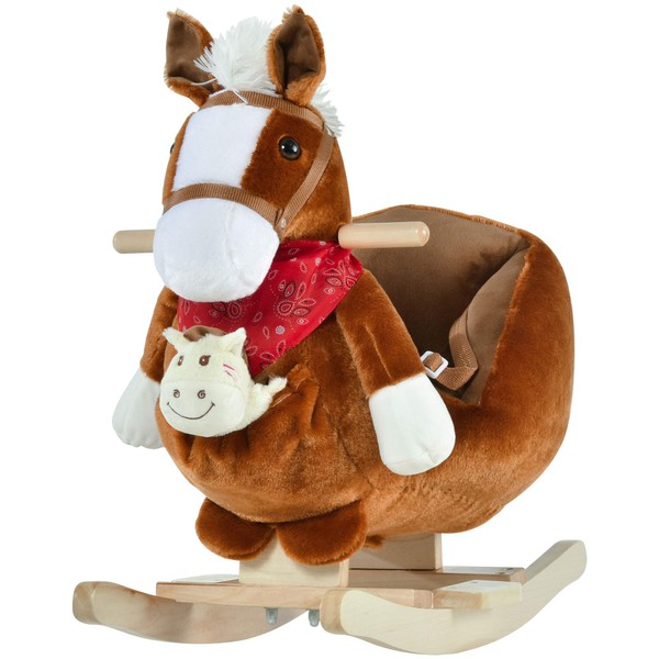 Qaba Kids Ride-On Rocking Horse Toy, Rocker with Lullaby Song,