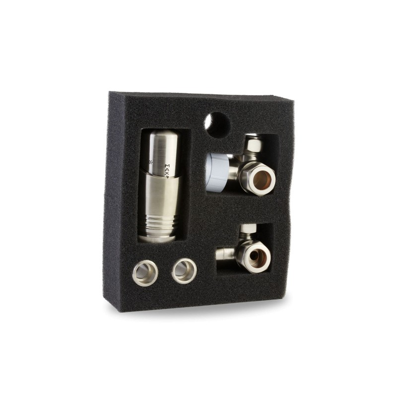 Brushed Nickel Thermostatic Radiator Valve Angled TRV Corner Radiator Thermostat