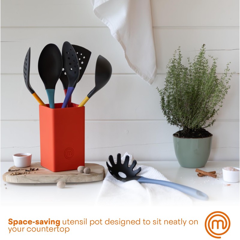MasterChef Kitchen Utensils Set with Holder, Nylon, Multi-Coloured