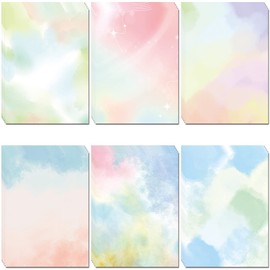 Watercolor Styles Aesthetic Stationery Paper, 8.5 x 11 In, 60 Sheets, Double Sided, Colorful Pretty Decorative Scrapbook / Writing Paper, Printer Friendly for Invitations