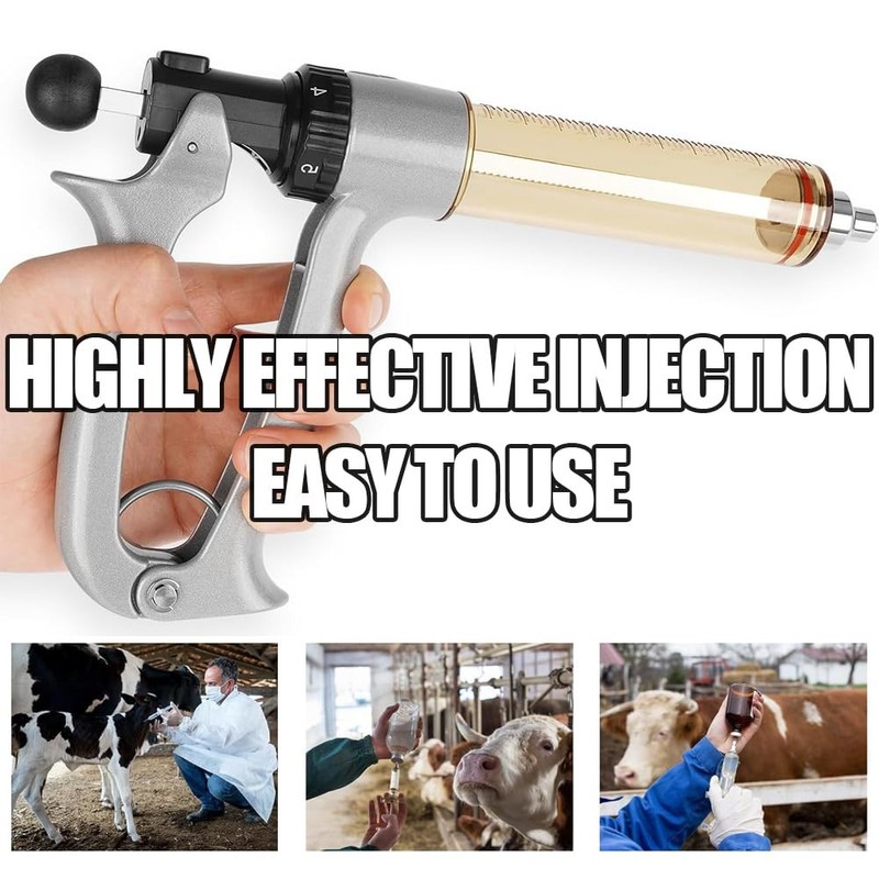 GUDAJIN 50ml Semi-Automatic Livestock Syringe, Veterinary Pull Rod Syringe, Continuous