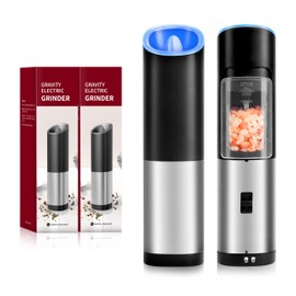 Simple Deluxe Upgraded Gravity Electric Salt and Pepper Grinder Set, Adjustable Coarseness, with Blue LED Light, One Hand Automatic Operation, Black