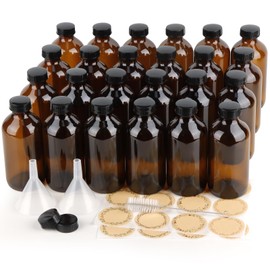 PINIWON 24 Pack 8 oz Amber Glass Bottles, Boston Round Bottles