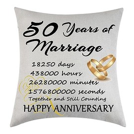 Tihnvk Wedding Anniversary Cushion Cover-Years of Marriage Gift for Couples for Him Her Mum Husband Wife Grandma Grandad Aunt Friends, Anniversary Pillow Cases 18”x18” (50 years)