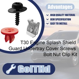 GolTHd 10 Sets T30 Engine Splash Shield Guard Undertray Cover Screws Bolt Nut Clip Kit, Compatible with Ford Focus Connect Lincoln MKC Fusion Escape Explorer C-Max Transit