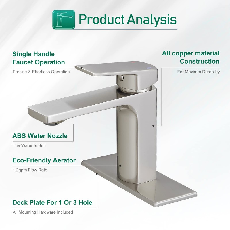 Brushed Nickel Single Handle Bathroom Faucet 1 or 3 Hole