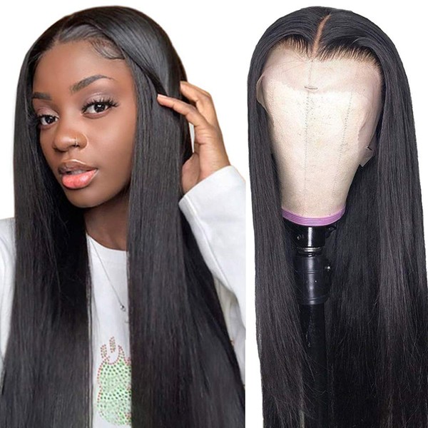Brazilian Hair 100% Human Straight Natural Wig Real Real Hair Wefts for Sewing Wig Brazilian Wig Lace Front 150% Density Wig Human Hair 13 x 4 x 1 T Part Straight Lace Wig 26 Inches (66 cm)