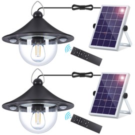 ropelux Solar Shed Indoor Outdoor Lights with 3000LM 5 Modes (Daytime Available) 3 Color Temperatures, Waterproof Solar Powered Motion Sensor Pendant Light with Remote for Barn Gazebo, 2 Pack