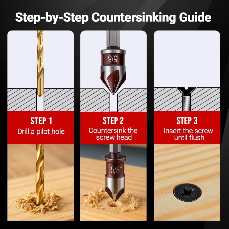 MELSTOM 5 Pcs Countersink Drill Bit Set, 82-Degree HSS Drill