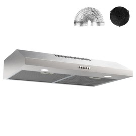 Borrallio Under Cabinet Range Hood 30 inch,Durable Stainless Steel Range Hood with Ducted/Ductless Convertible,Kitchen Range Hood with 3 Speed Exhaust Fan, 3-layer Aluminum & Carbon Filter,300CFM