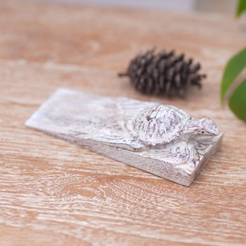 NOVICA Handmade Wood Baby Turtle Door Stopper, Brown and White, Distressed Baby Turtle'