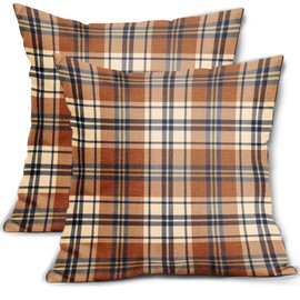 Aytipun Fall Plaid Pillow Covers 18x18 Set of 2 Burnt Orange Blue Rustic Autumn Colored Print Decorative Outdoor Pillowcases Farmhouse Throw Cushion Case Decor for Home Couch Sofa Bed